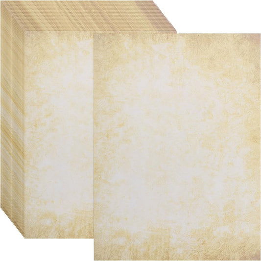 MECCANIXITY 24 Sheets Vintage Cotton Paper Printer Edge Paper Thick 120 GSM, Classic for Letter Writing, Invitations, Wedding-8 x 11 Inch,Soft Beige