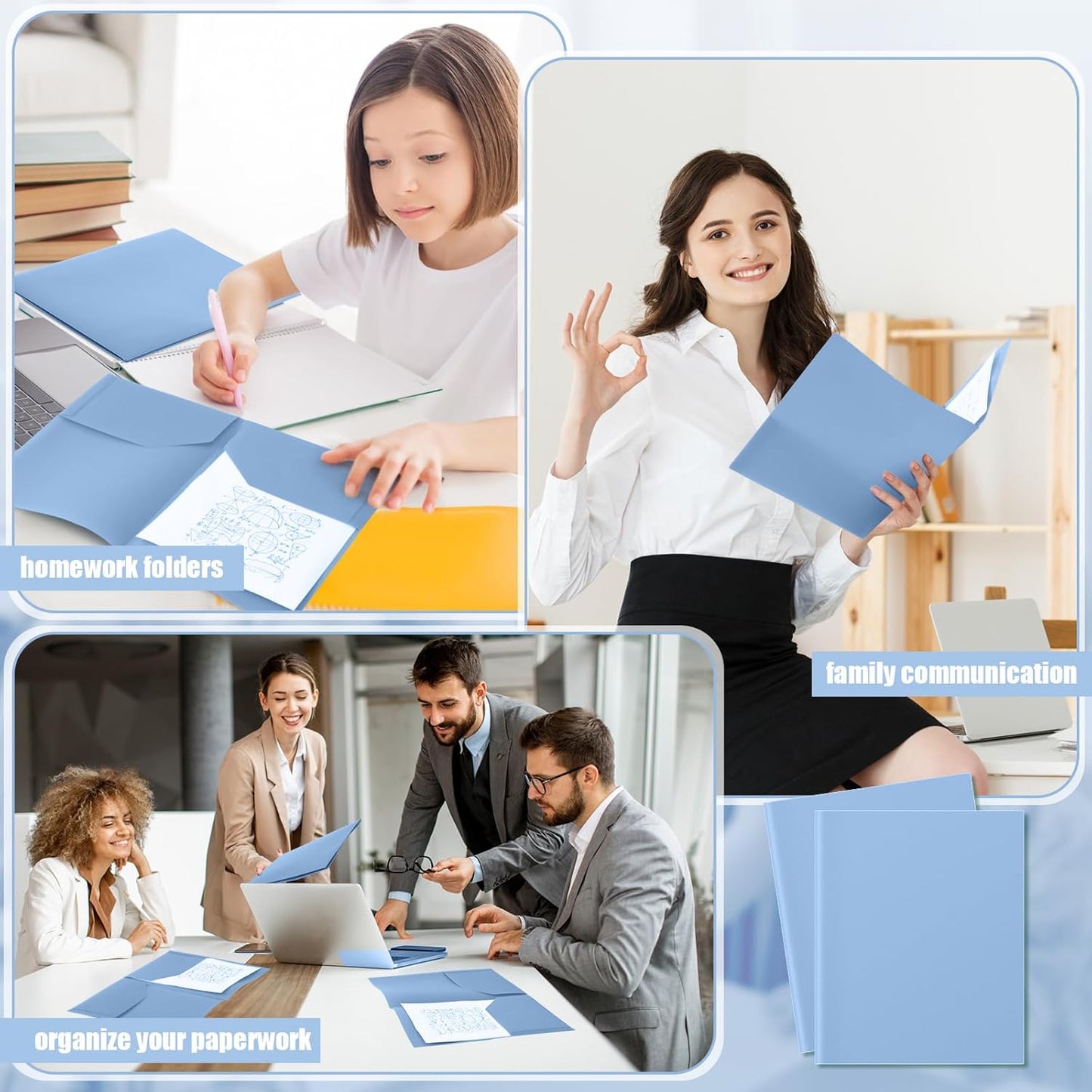 Gueevin 50 Pcs Plastic Folders with Pockets, Back to School Two Pocket Folder Fit Letter Size, Heavy Duty School Business Card Holder for Home Office, 11. 61 x 9. 45 Inches (Haze Blue)