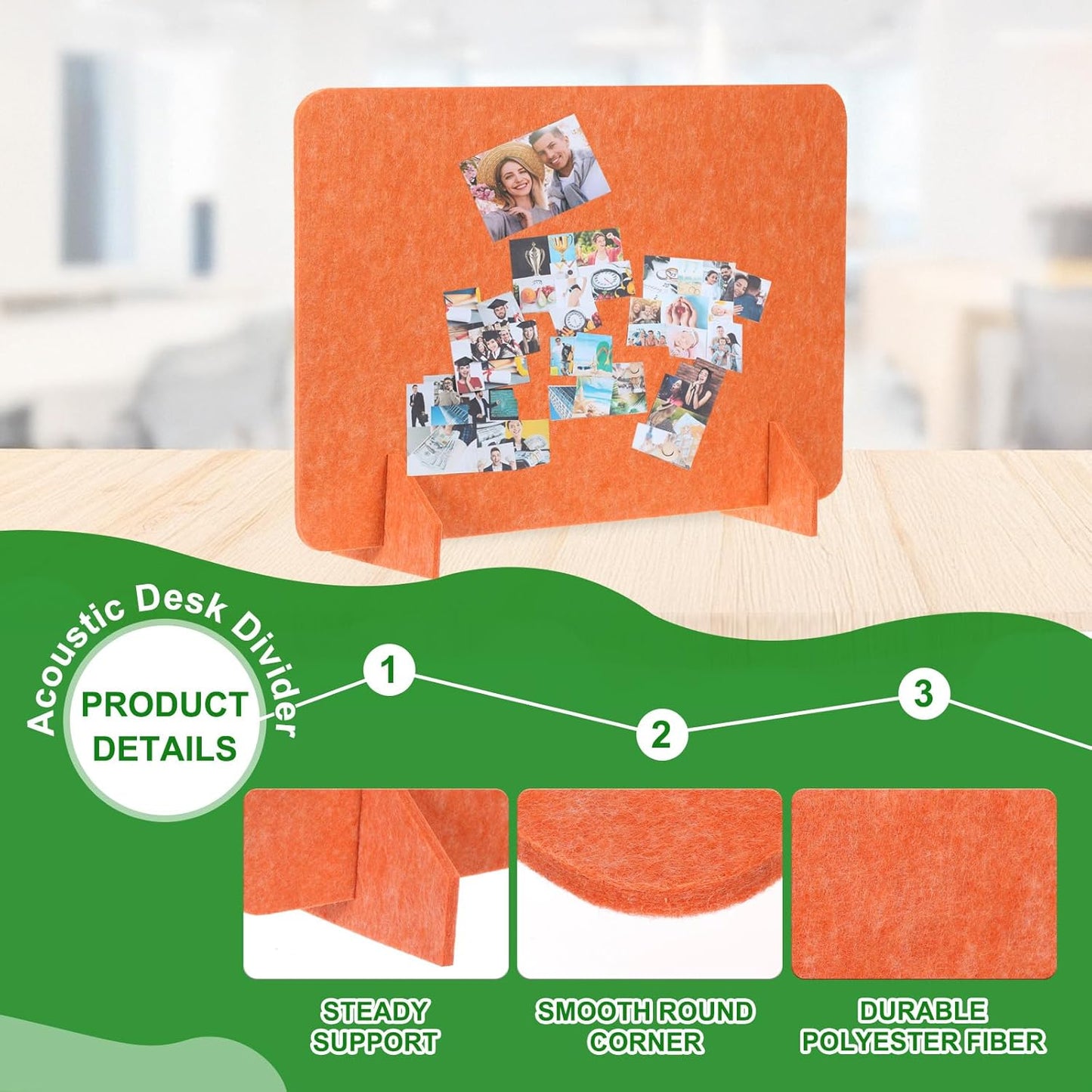 PATIKIL Desk Divider, 4 Set 24 x 16 Inch Acoustic Freestanding Desk Divider Desk Privacy Panel with 8 Pcs Support Feet for Library Office Workstation,Orange