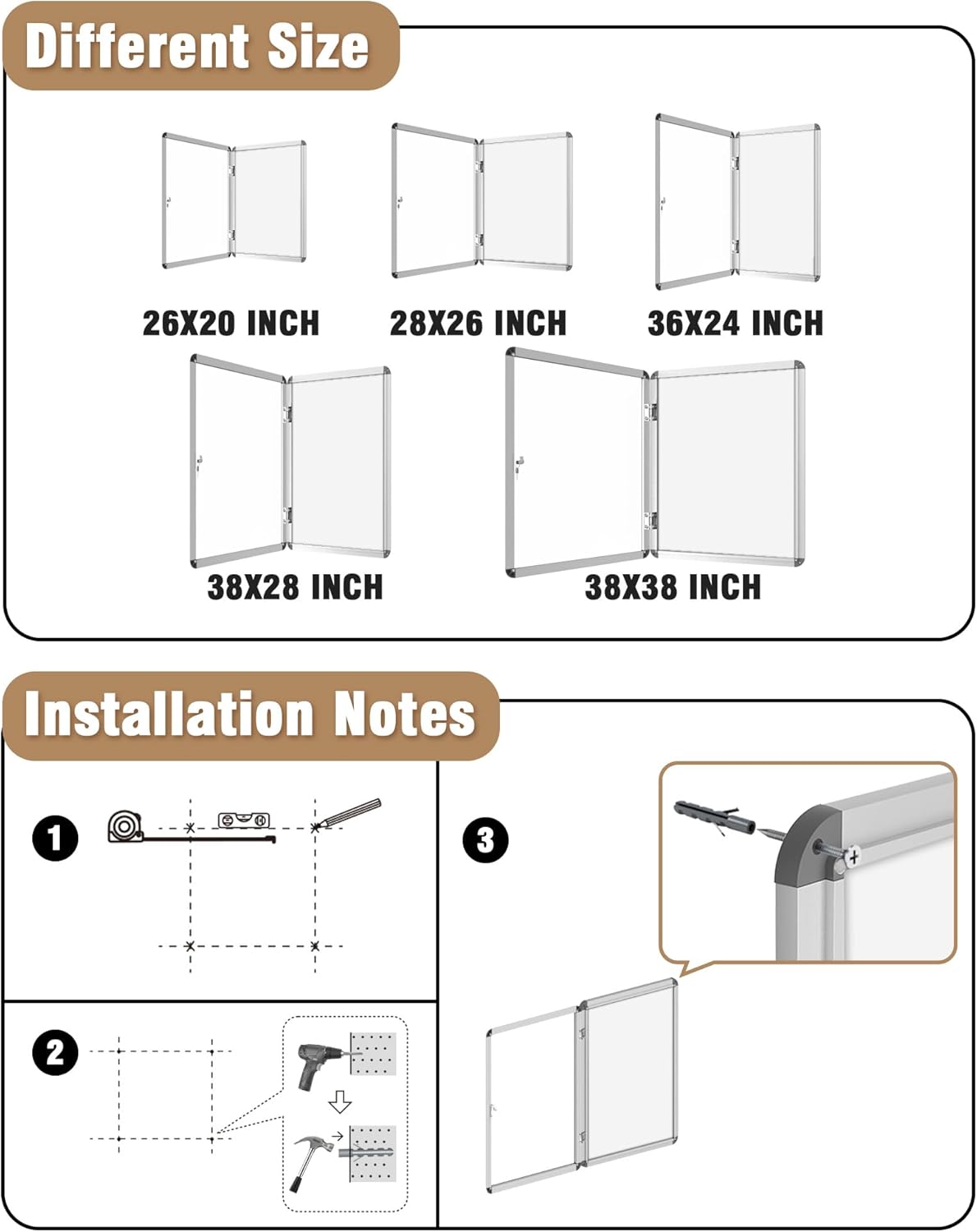 26"x20" Enclosed Bulletin Board, Lockable Weather-Resistant Aluminum Noticeboard for School & Office, Silver Frame w/Magentic Whiteboard
