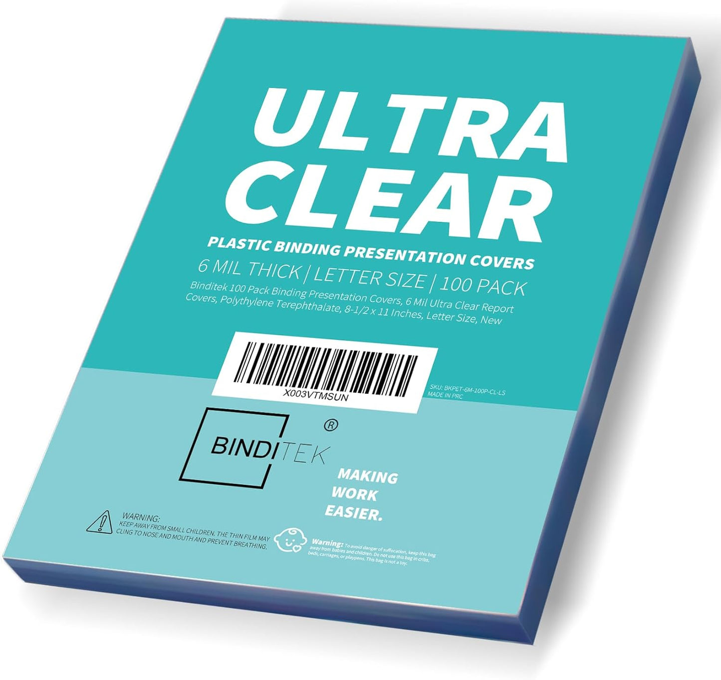 Binditek 100 Pack 6 Mil Clear Presentation Covers for Binding, Ultra Clear, 8.5 x 11 Inches, Letter Size, Square Corners, Un-Punched, Office Supplies