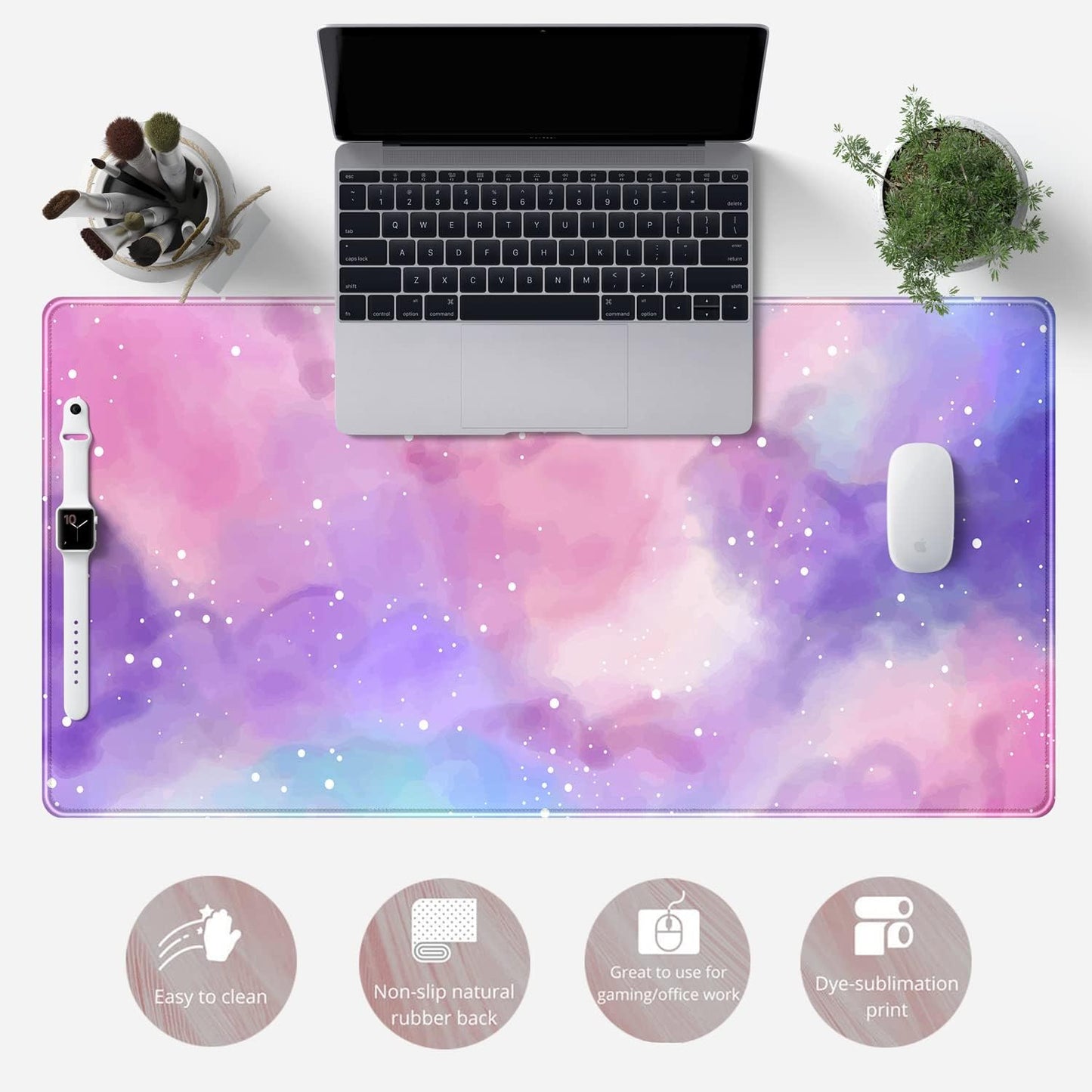 Desk Pad Purple Starry Sky Cute Gaming Mouse Pad Galaxy Gamer Girl Cute Pink Desk Decor Keyboard Desk Mat, Stitched Edges Desktop with Stitched Edges Non-Slip Large Computer Mat 31.5x15.7 in