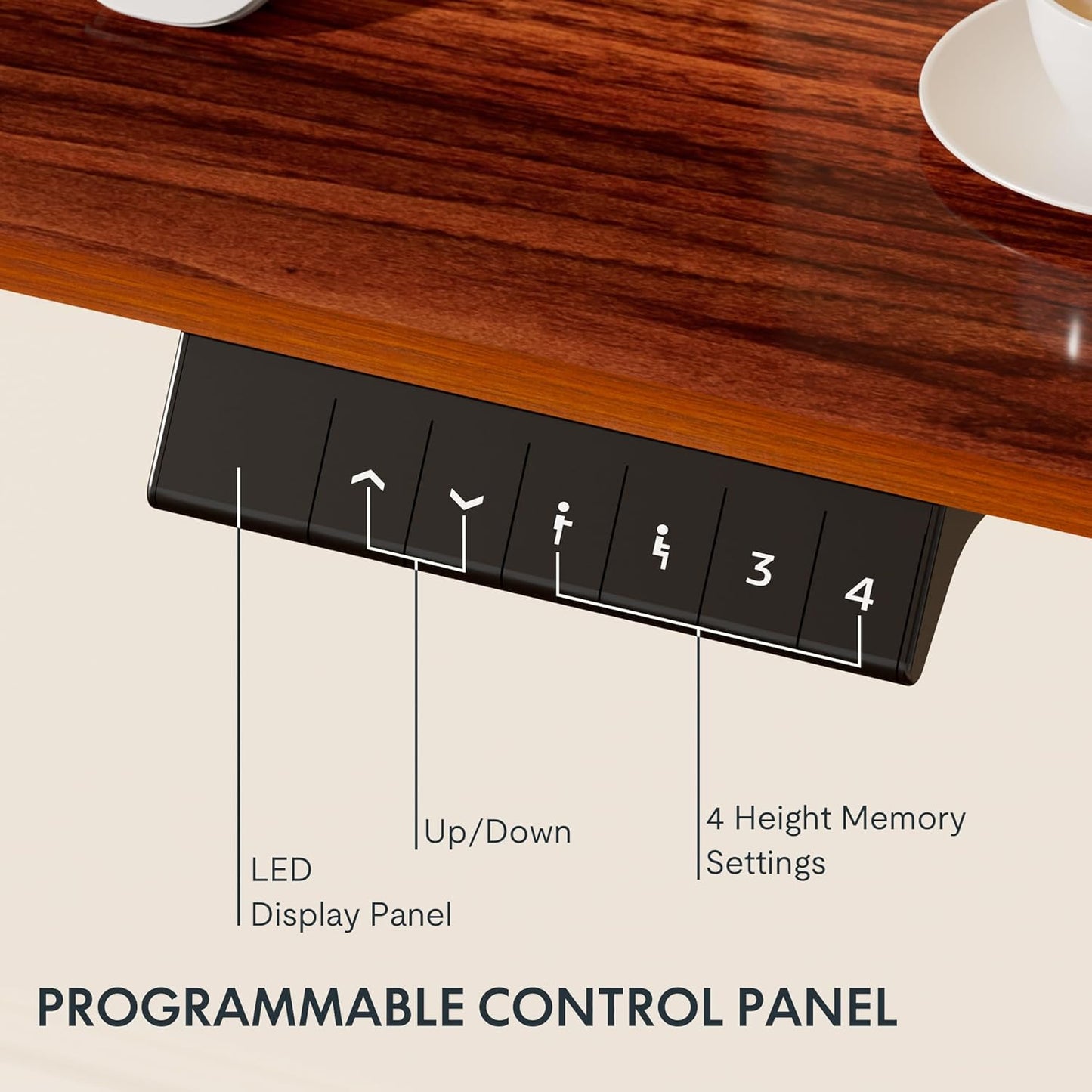 FLEXISPOT EN1 One Piece Standing Desk 48 x 24 Inch Electric Adjustable Height Desk for Home Office and Computer Workstation (White Frame + 48" Mahogany Top, 2 Packages)