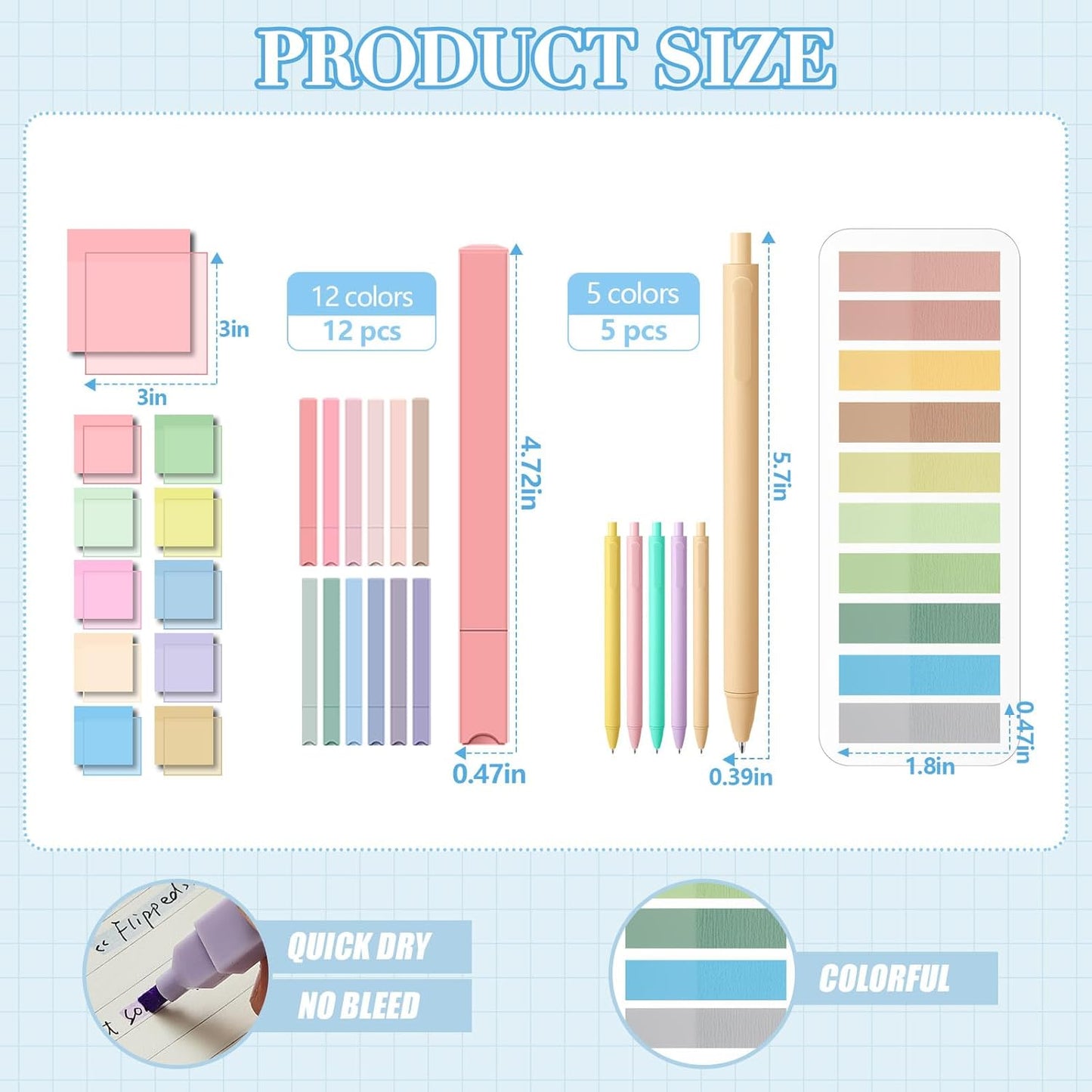 Jutom 38 Pcs Book Annotation Kit Aesthetic Highlighters Gel Pens Set Sticky Notes Tabs Markers Dual Ended Highlighter Quick Dry Ink Pens for Office Annotating Books(Pastel Color,Square)