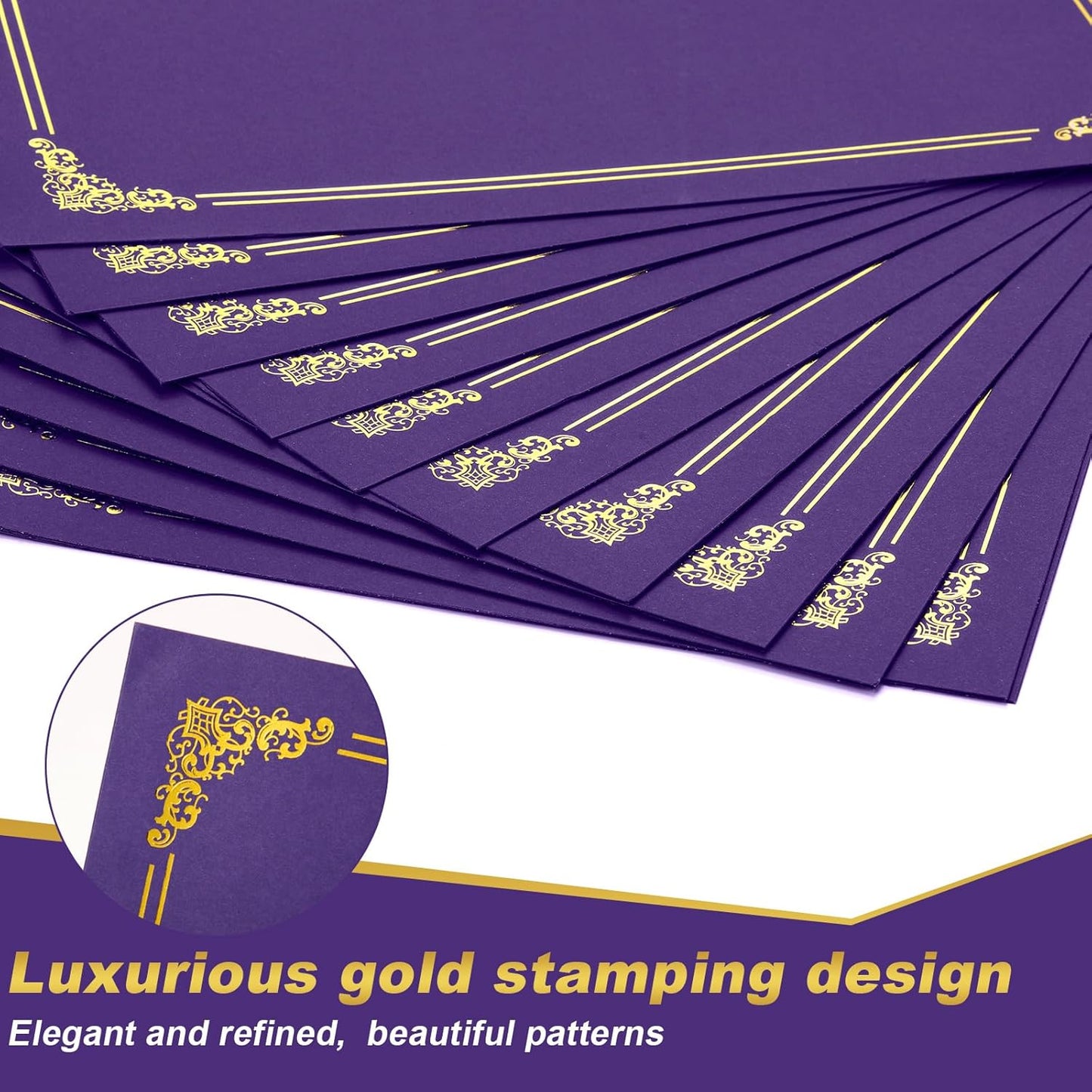 Fainne 120 Packs Certificate Holders Bulk, Diploma Covers Gold Foil Border, Document Covers for Letter Size 8.5x11 Award Certificates, Cardstock, Document Papers, Paper Card Stock(Purple)