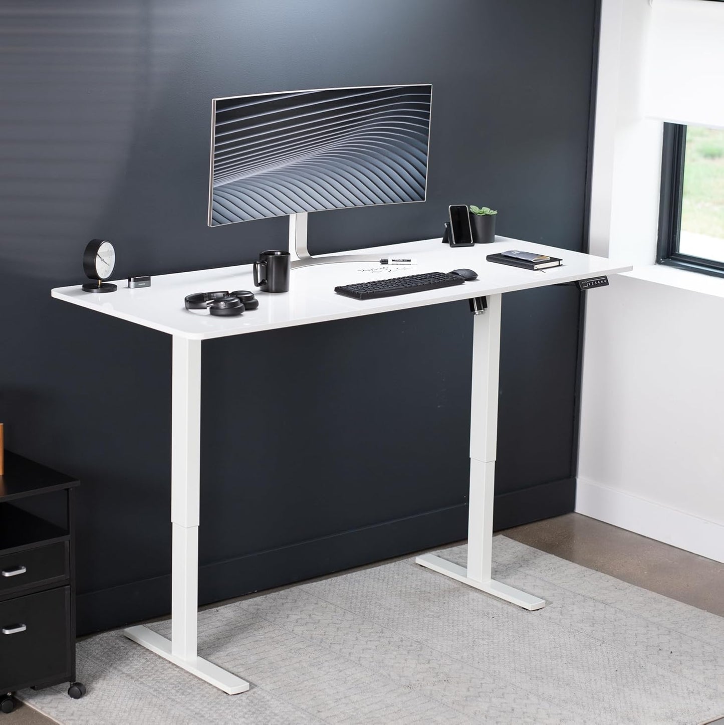 VIVO Electric Dry Erase 71 x 30 in Standing Desk, Memory Height Adjustment, 1B Series, Whiteboard Top White Frame, DESK-KIT-1W7WE