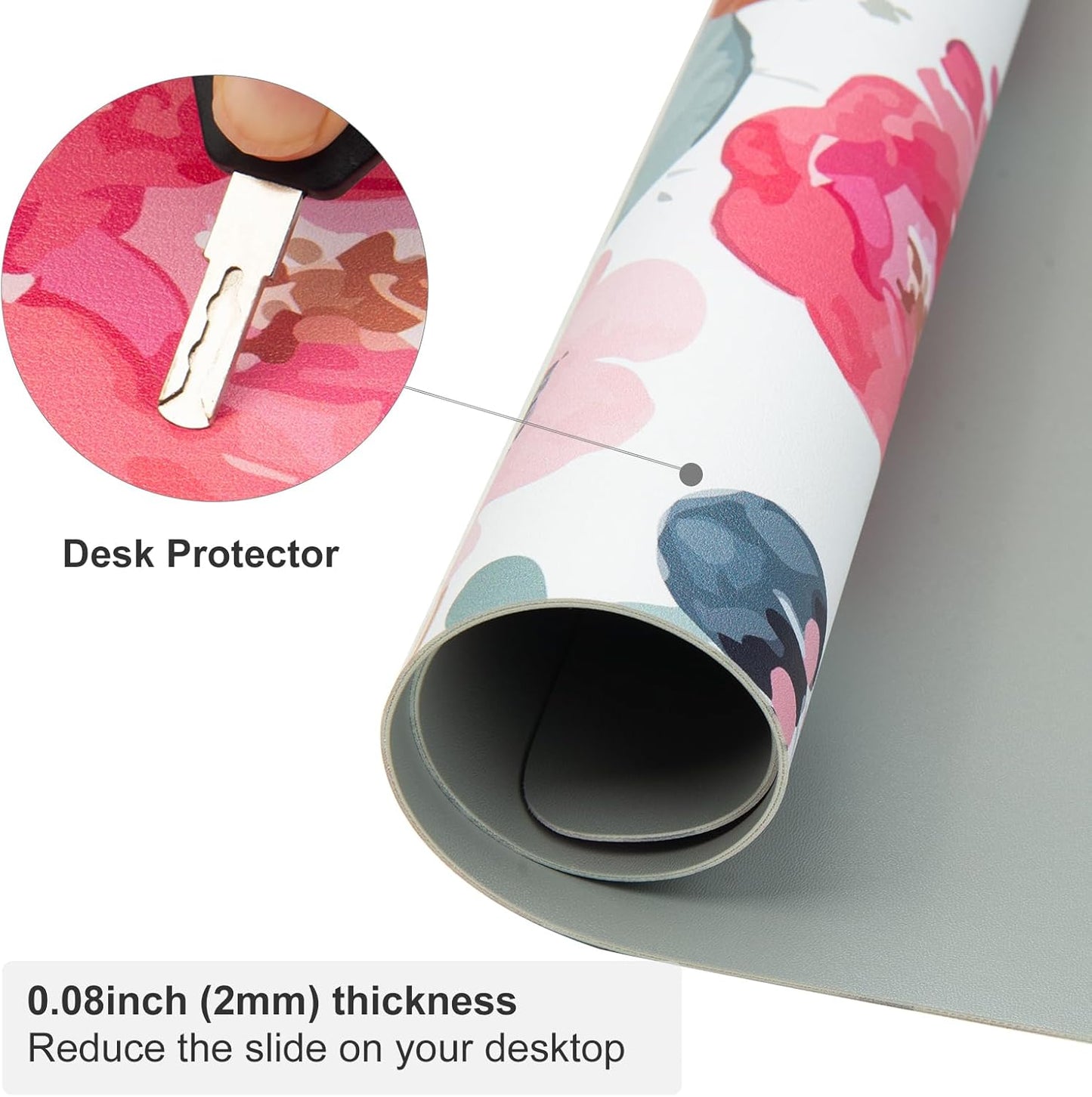QIYI Large Mouse Pad, Pink Floral Desk Mat for Desktop, Women Girls PU Leather Waterproof Gaming Mousepad, Computer Laptop Desk Accessories Protector Writing Pads for School Office Home 31.5" x 11.8"