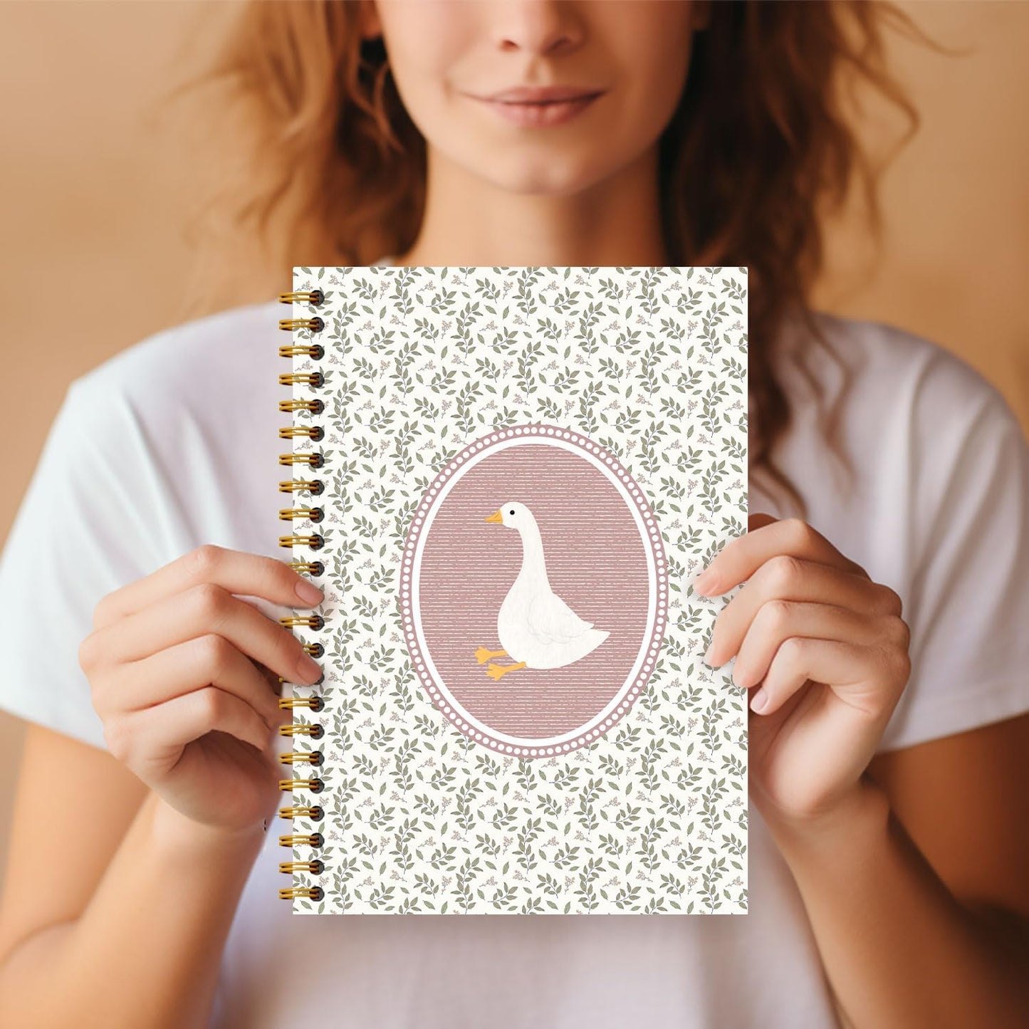 Pink Vintage Goose Notebook, Cottagecore Botanical Goose Journal, Aesthetic Farm Animal Journal, Animal Lover Gifts Hardcover Spiral Notebooks 5.5x8.3 Inch