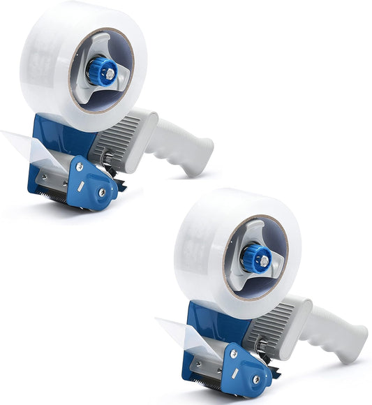 Packing Tape Dispenser Gun (2 Packs) Pacific Mailer 2 Inch Tape Gun Dispenser with 2 Inch Carton Packing Tape, Lightweight Industrial Side Loading Tape Dispenser - Blue