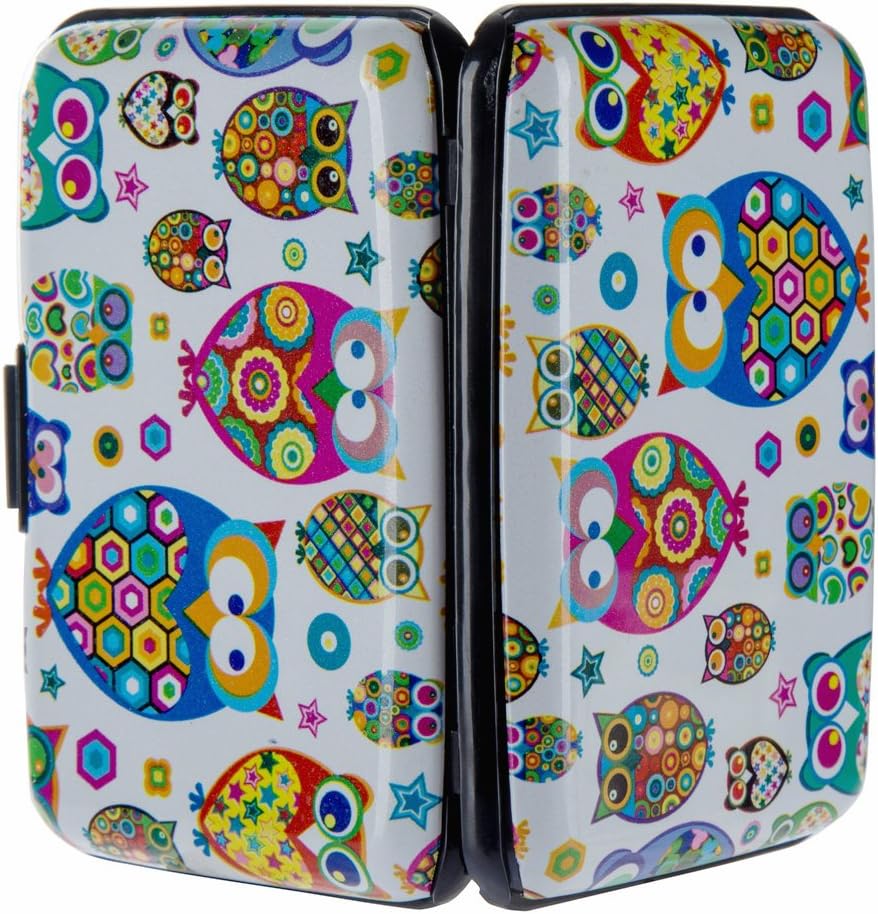 ELFISH Mini RFID Aluminum Wallet Credit Cards Holder Business Card Case Metal ID Case for Men Women (Owl)