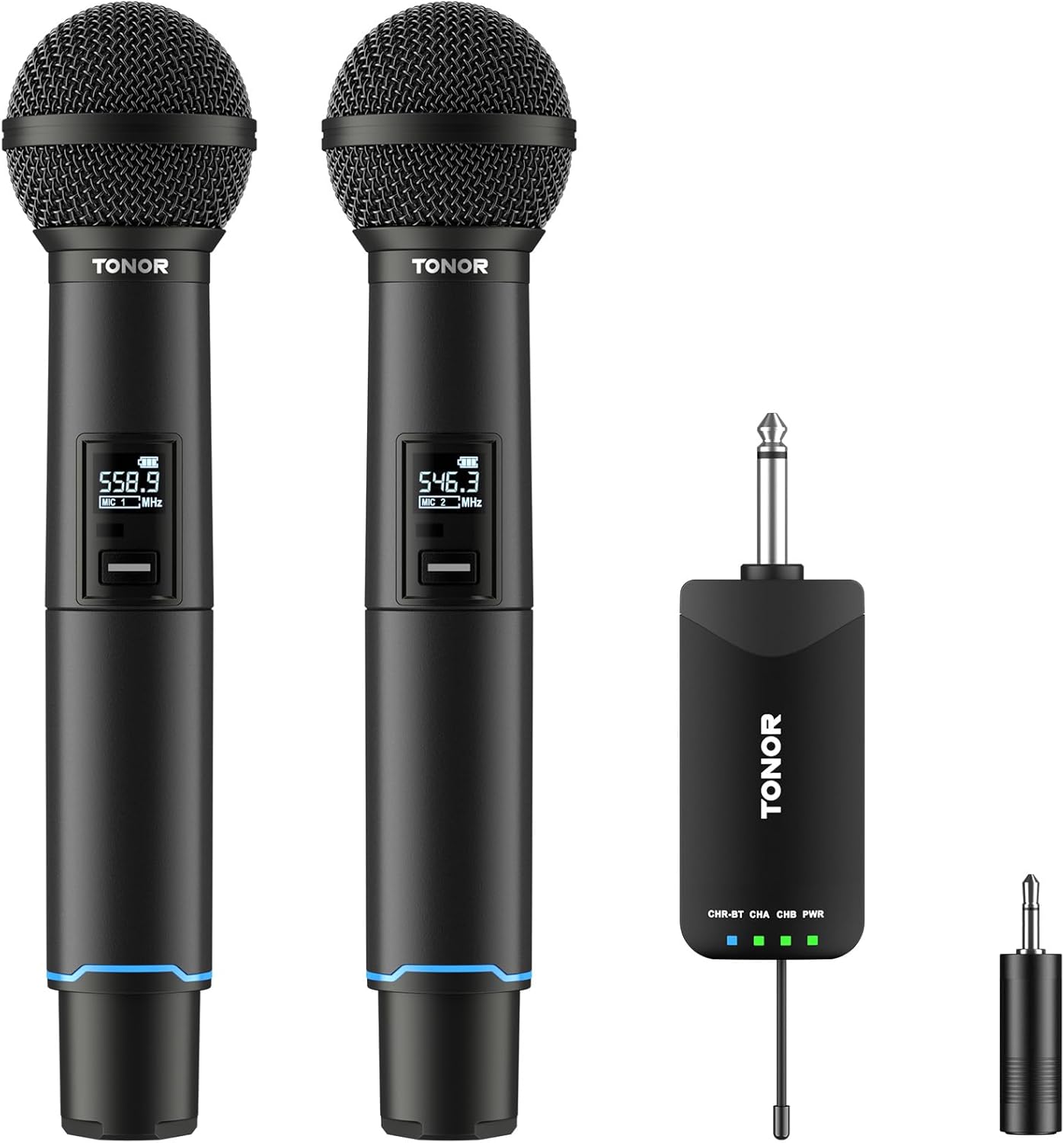 TONOR Rechargeable Wireless Microphones, Metal Bluetooth Handheld Cordless Mic System with Receiver, 2x25 UHF Professional Dynamic Mic for Karaoke, Church, Singing, Wedding, Meeting, DJ, 328ft TW720