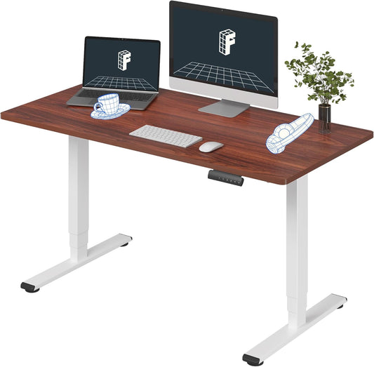 FLEXISPOT E6 Essential 3 Stages Dual Motor Electric Standing Desk 55x28 Inch Whole-Piece Board Height Adjustable Electric Sit Stand Desk(White Frame + Mahogany Desktop, 2 Packages)