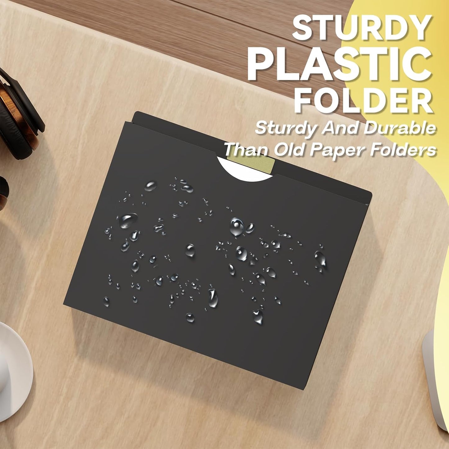 Plastic 1 Inch File Jackets Letter Size,12 Pack Reinforced Manilla Pocket Folders,Poly Expandable File Jacket for Documents,Heavy Duty Expansion Pocket Files with Straight Cut Tabs,Black