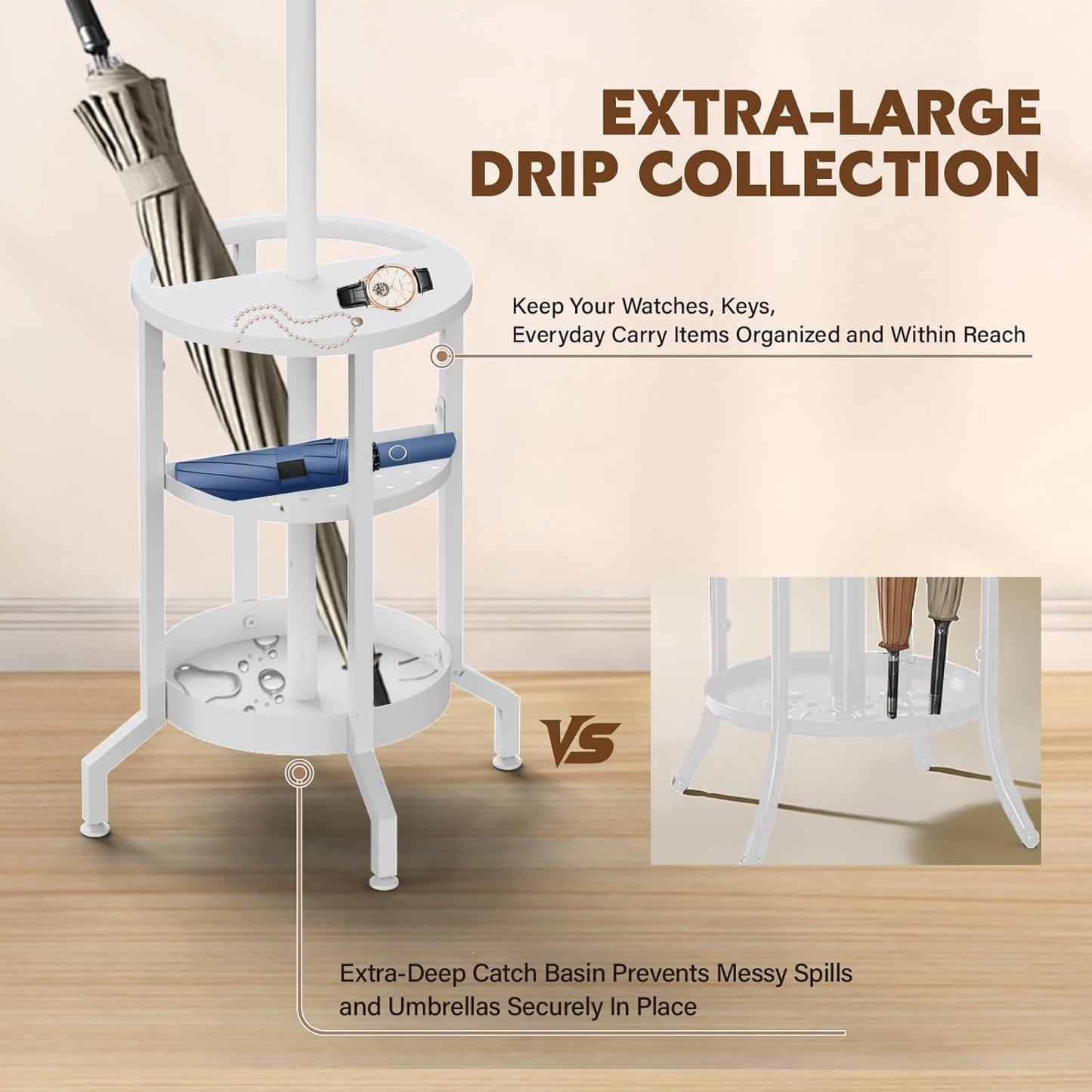 Coat Rack Freestanding, Coat Stand with Umbrella Holder, Metal Coat Tree with 12 Hooks, Coat Hanger Stand for Entryway, Coat Rack Stand for Bedroom, Living Room & Office