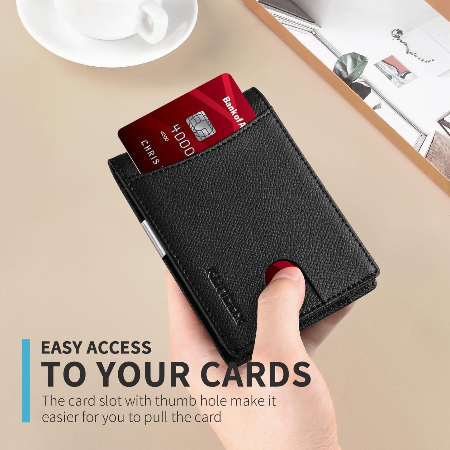 RUNBOX Money Clip Slim Wallets for Men RFID Blocking 11 Card Holder Minimalist Small Leather Bifold Men's Front Pocket Wallet Gift Box