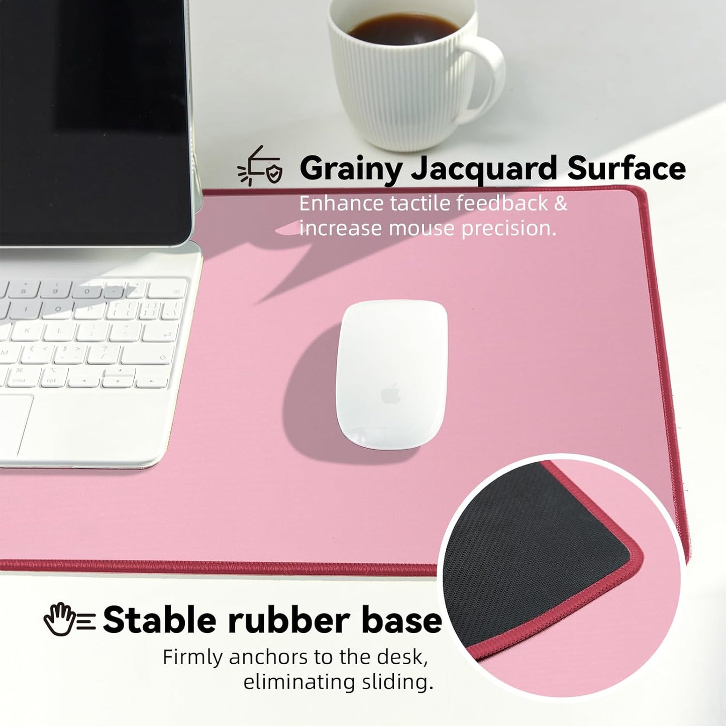 Waterproof Large Gaming Mouse Pad with Durable Stitched Edges, Non-Slip Rubber Base, Smooth Surface Mouse Mat Desk Pad for Home Office Gaming, 15.74"x35.43"x0.12", Dusty Rose