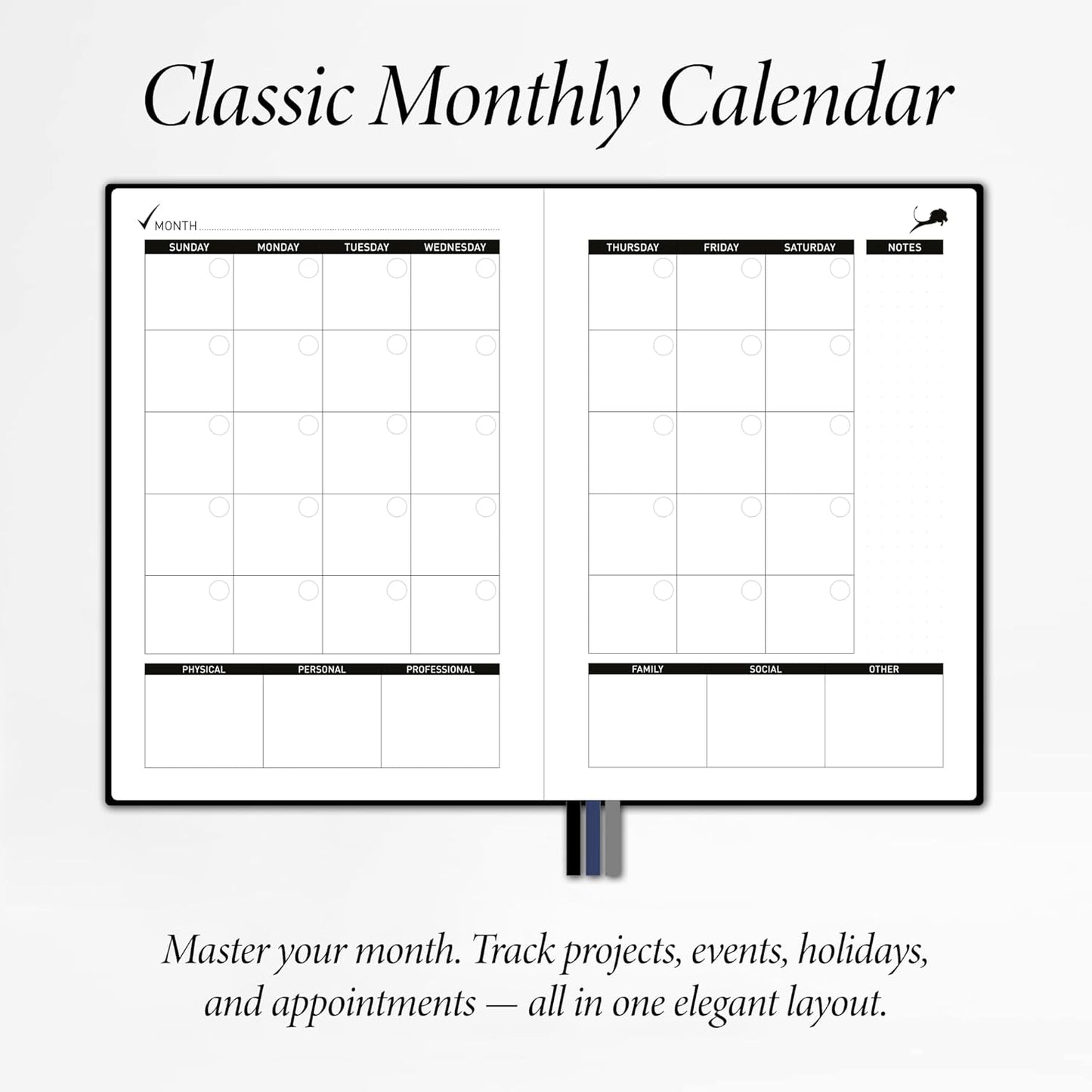 Daily Planner, Calendar & Life Organizer to Improve Time-Management, Productivity & Happiness | Vegan Leather Hardcover Notebook with Blank Dates, Undated 6 Months Hourly Planner for Men & Women, 24 Hour Agenda (Black)