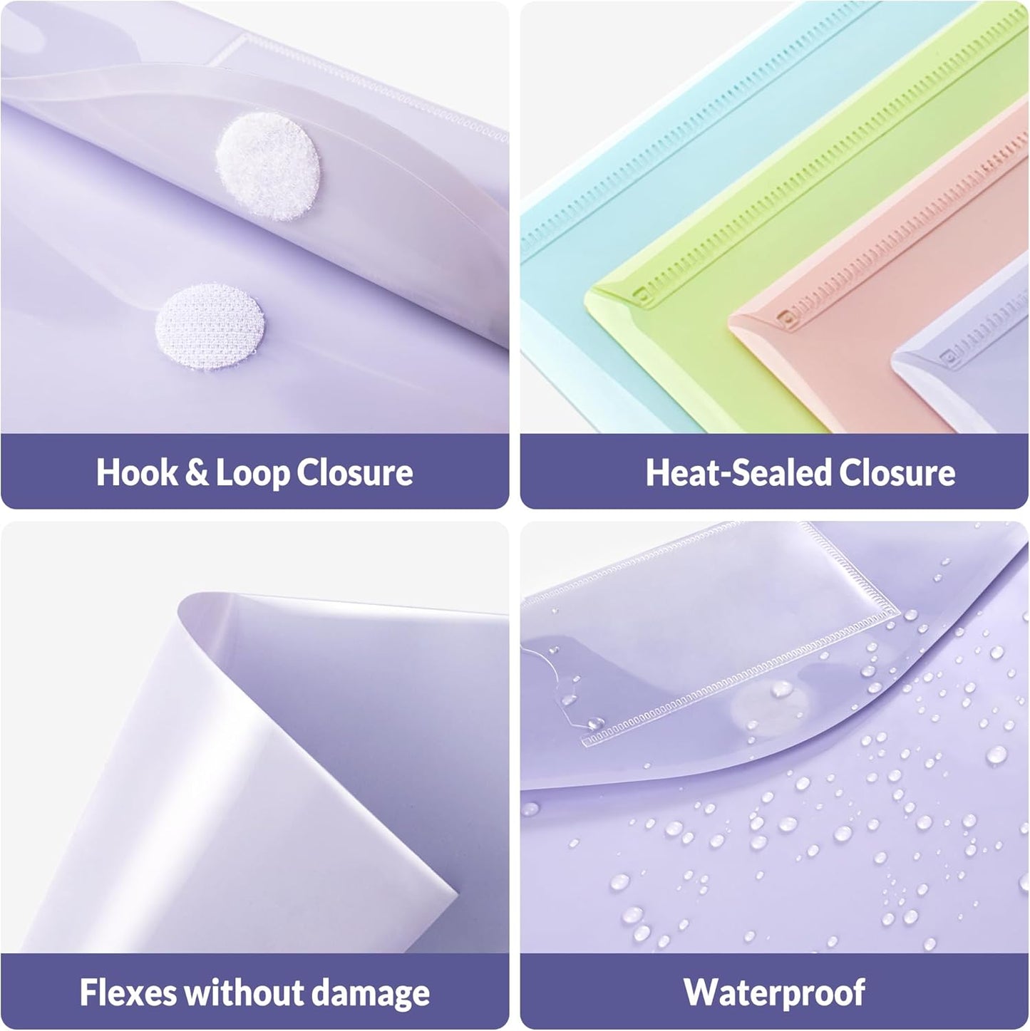 SUNEE 24 Pack Plastic Envelopes, Folders for Document for A4 Letter Size, Poly File Folders with Label Pockets for School Home Office Organizer Work Supplies, 6 Colors