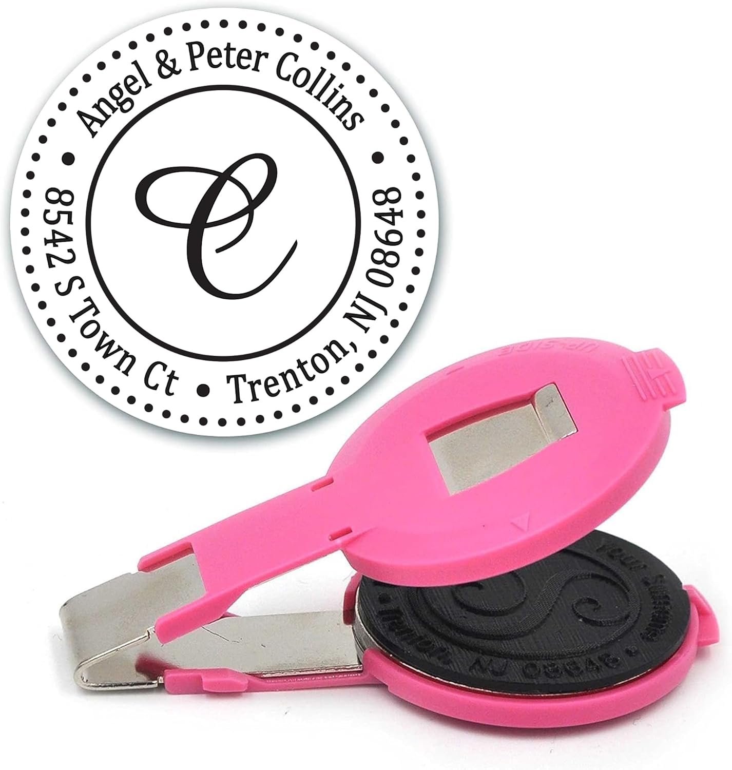 Custom Monogram Address Embosser - Personalized Round Seal - Pink Insert Only - Style EM025