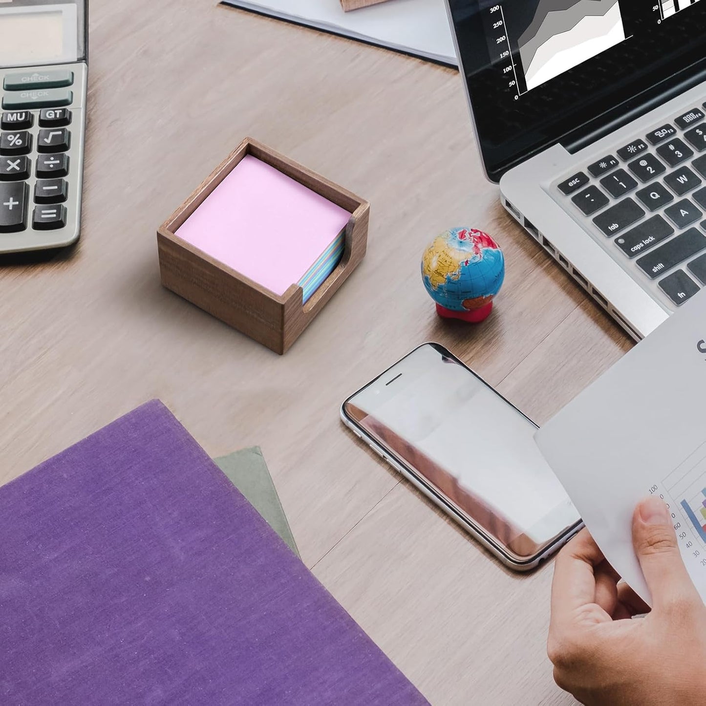 Acacia Wood Sticky Note Holder, Post It Note Dispenser for Office Desk Accessories, Self Stick Note Pad Holder, Memo Pad Holder Dispenser Organizer for School Office Desk Supplies