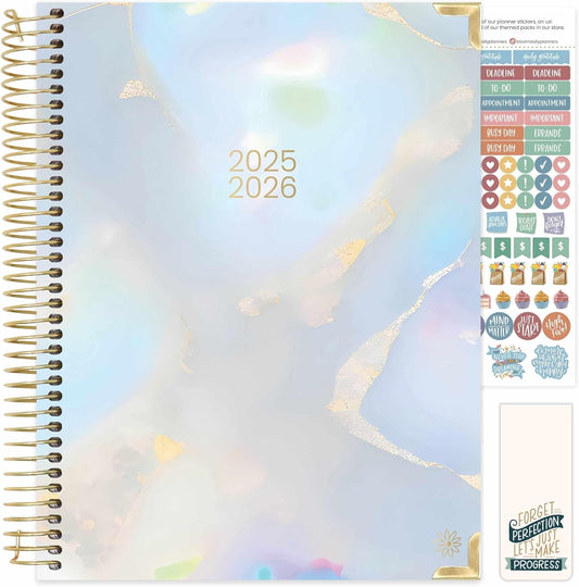 bloom daily planners HARDCOVER 2025-2026 (8.5" x 11") Academic Year Day Planner (July 2025 - July 2026) - Task Goal Organizer - Monthly & Weekly Inspirational Agenda Book - Iridescent Opal