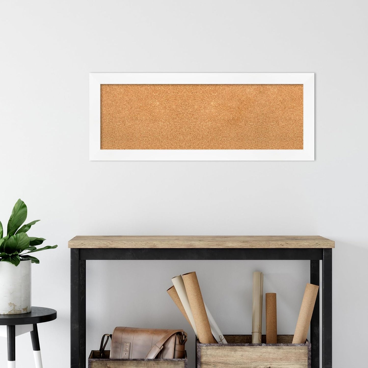 Amanti Art Natural Cork Board for Wall, 15x39 Vision Board with White Frame, Medium Corkboard Office Decor for Home Organization, Modern Corkboard Pinboard to Display Items for Home Organization in