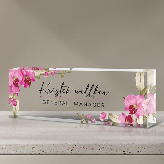 Custom Name Plate for Desk | Personalized Desk Name Plate | Personalized Boss Employee Appreciation Gifts | Acrylic Name Plate Office Desk Accessories (C-Butterfly Orchid)