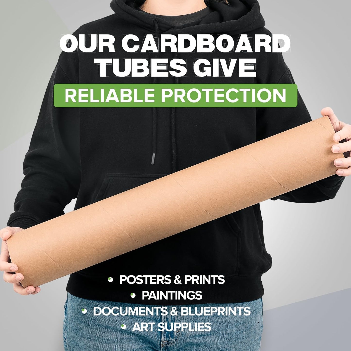 4" x 24" Reinforced Kraft Paper Mailing Tubes, Pack of 4 Tubes with 2 Caps Each – USPS Approved Poster Tube – Made in USA Cardboard Tube for Shipping and Storing Posters, Prints, Artwork, or Documents