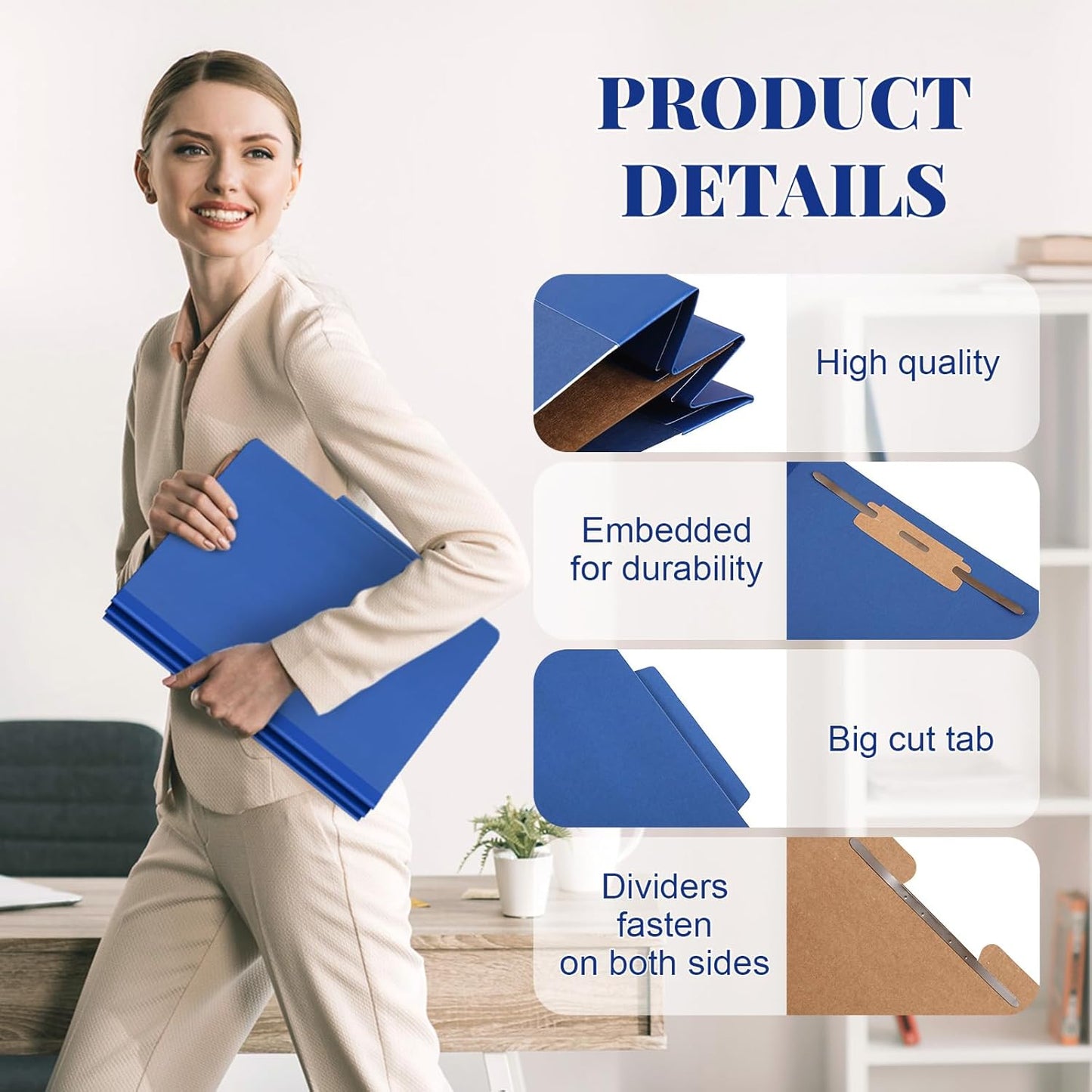 72 Pcs Classification Folders Letter Size, 1 Divider Pressboard File Folder with Fasteners, Expanding File Organizer Bulk for Teachers, Clergy, Office, Church, Christmas Donations (Dark Blue)