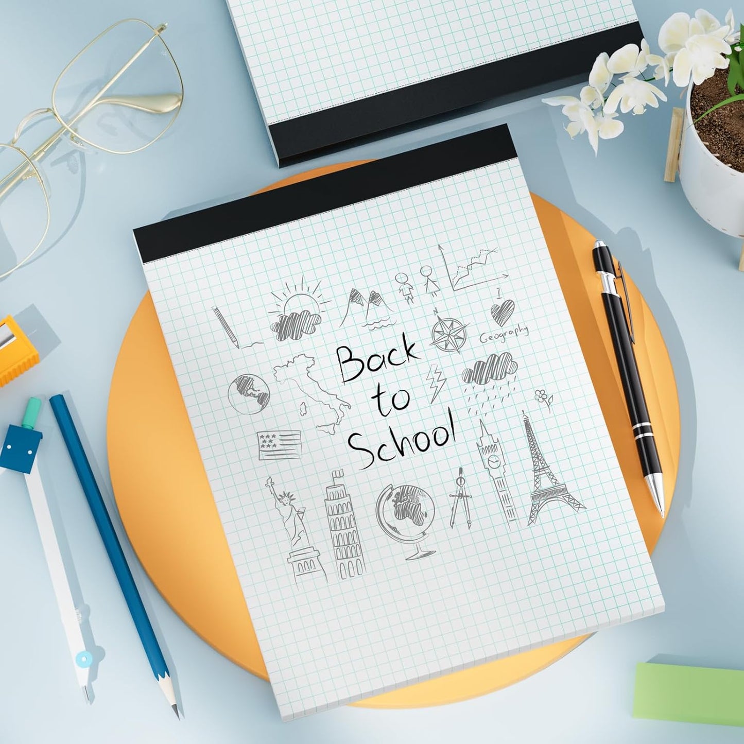 Quad Ruled Graph Paper Pad, 8 pack of 50 Sheets, White, 4x4 (4 Squares per inch), 8.5 x 11.75-Inch Grid Paper Pad