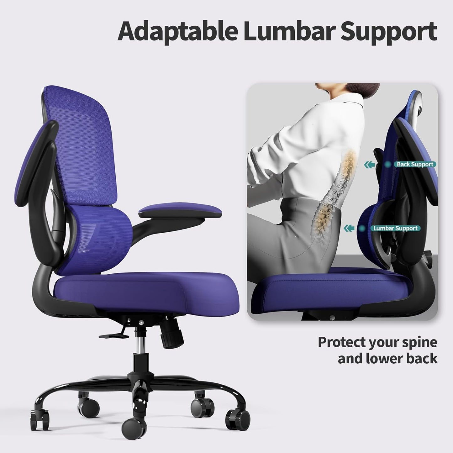 Office Chair - Ergonomic Desk Chair with Adjustable Lumbar Support, Mesh Computer Chair, Executive Chair for Home Office Comfortable Lumbar Support (Violet)