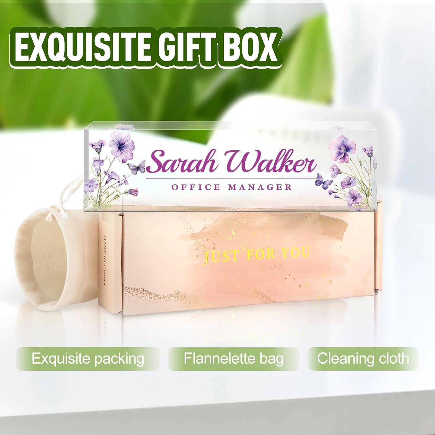 Name Plate for Desk, Desk Name Plate Personalized, Office Decor for Women Men, Acrylic Desktop Accessories, Office Appreciation Gifts for Boss Social Workers Nurse Teacher Employee (Purple)