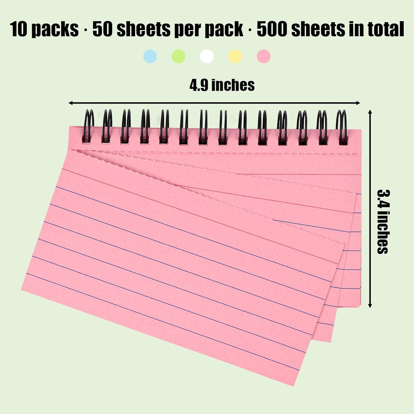 Koogel 500PCS Index Cards 3x5, Colored Ruled Index Cards with Rings for Back to School, Flashcards Heavy Notecards with Waterproof Covers for Studying School College To Do List Supplies, 5 Colors
