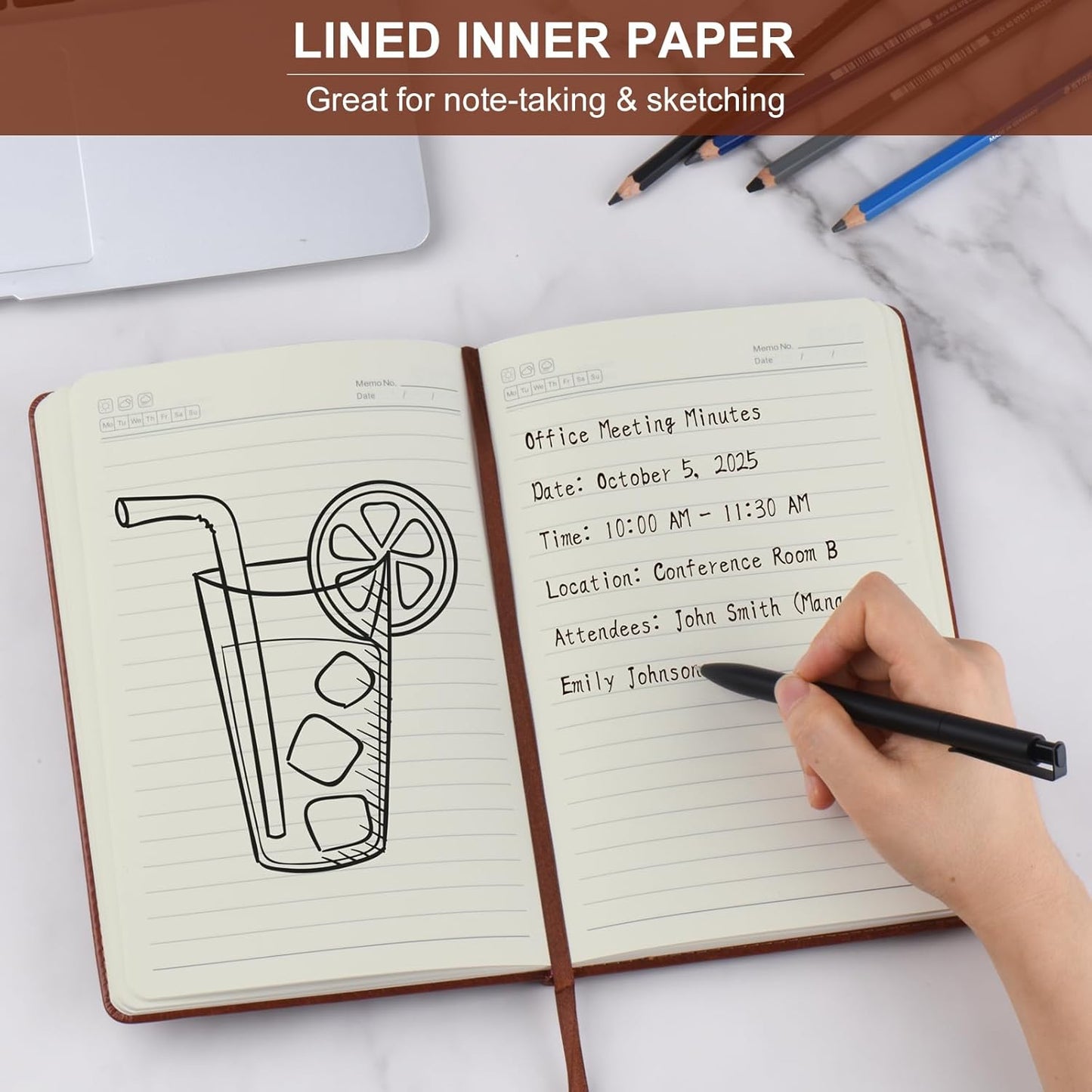 ZCZN 6 Pack Lined Journal Notebooks, 192 Pages A5 Hardcover Leather Journals for Work,Writing,School & Travel, College Ruled Journaling Notebooks for Notes Taking,Diary Journal (Black+Brown+Blue)*2