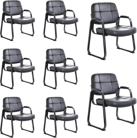 CLATINA Big & Tall Waiting Room Guest Chair with Bonded Leather Padded Arm Rest and Sled Base for Office Reception Lobby and Conference Desk, Black(8 Pack)