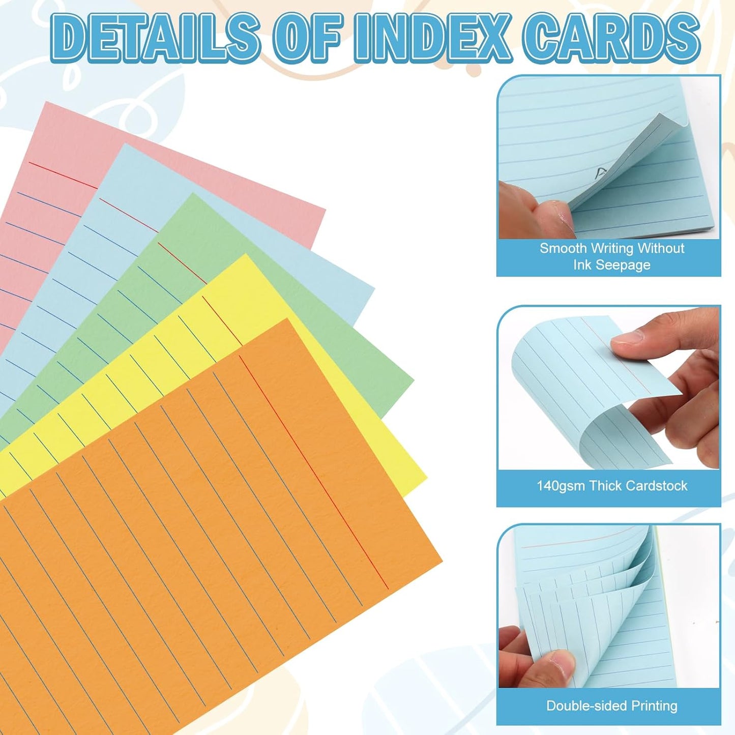 300 Pcs Colored Ruled Index Cards 3x5 Vertical Index Cards Notecards To Do List Cards Mini Memo Pad Daily to Do List Notepad Study Cards Double Sided Flashcards For Studying Note Taking