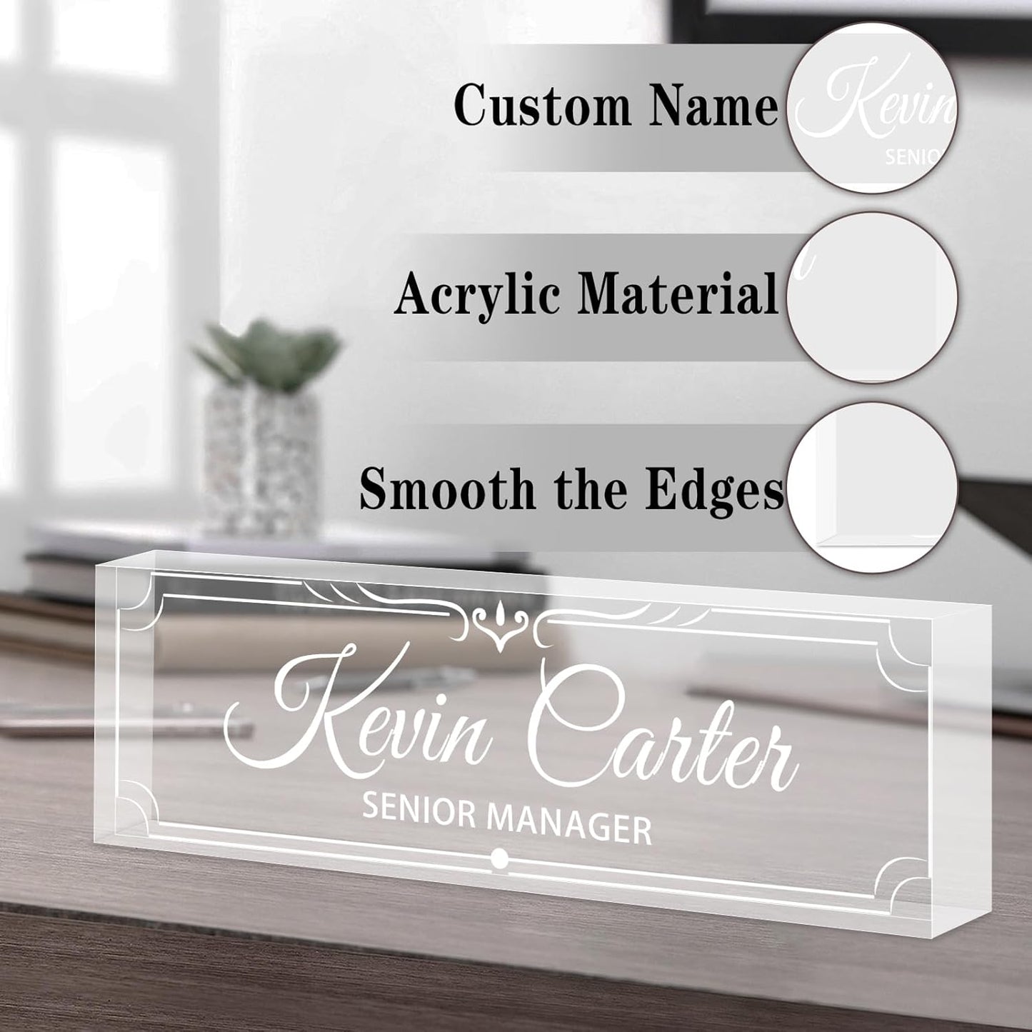 Name Plate for Desk Personalized, Acrylic Desk Decorations, Employee Appreciation Gifts, Custom Office Gifts for Coworkers, Boss, Teacher, Nurse (Engraving 03)