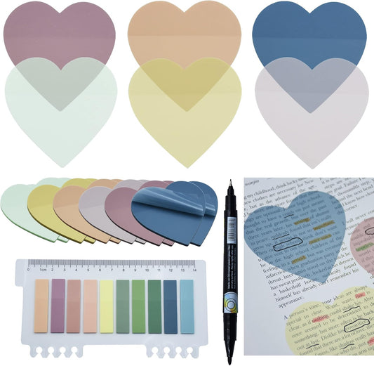 800Pcs Transparent Sticky Notes, 2.76"x2.76" Clear Heart Sticky Notes, Waterproof Translucent Sticky Note Pads for Books Annotation, Clear Post it Notes for Bible Study, School, Office
