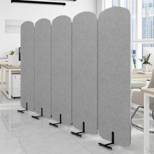 Natwind 5 Panel 122.8 x 71 in Office Room Privacy Protect Space Divider Portable Partition,Wall Folding Cubicle Indoor Freestanding Acoustic Partition Temporary for Office Room