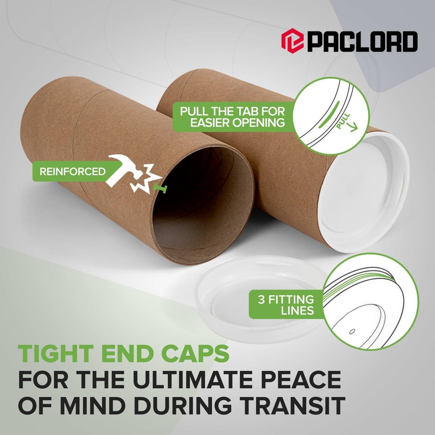 2" x 6" Reinforced Kraft Paper Mailing Tubes, Pack of 2 Tubes with 2 Caps Each – USPS Approved Poster Tube – Made in USA Cardboard Tube for Shipping and Storing Posters, Prints, Artwork, or Documents