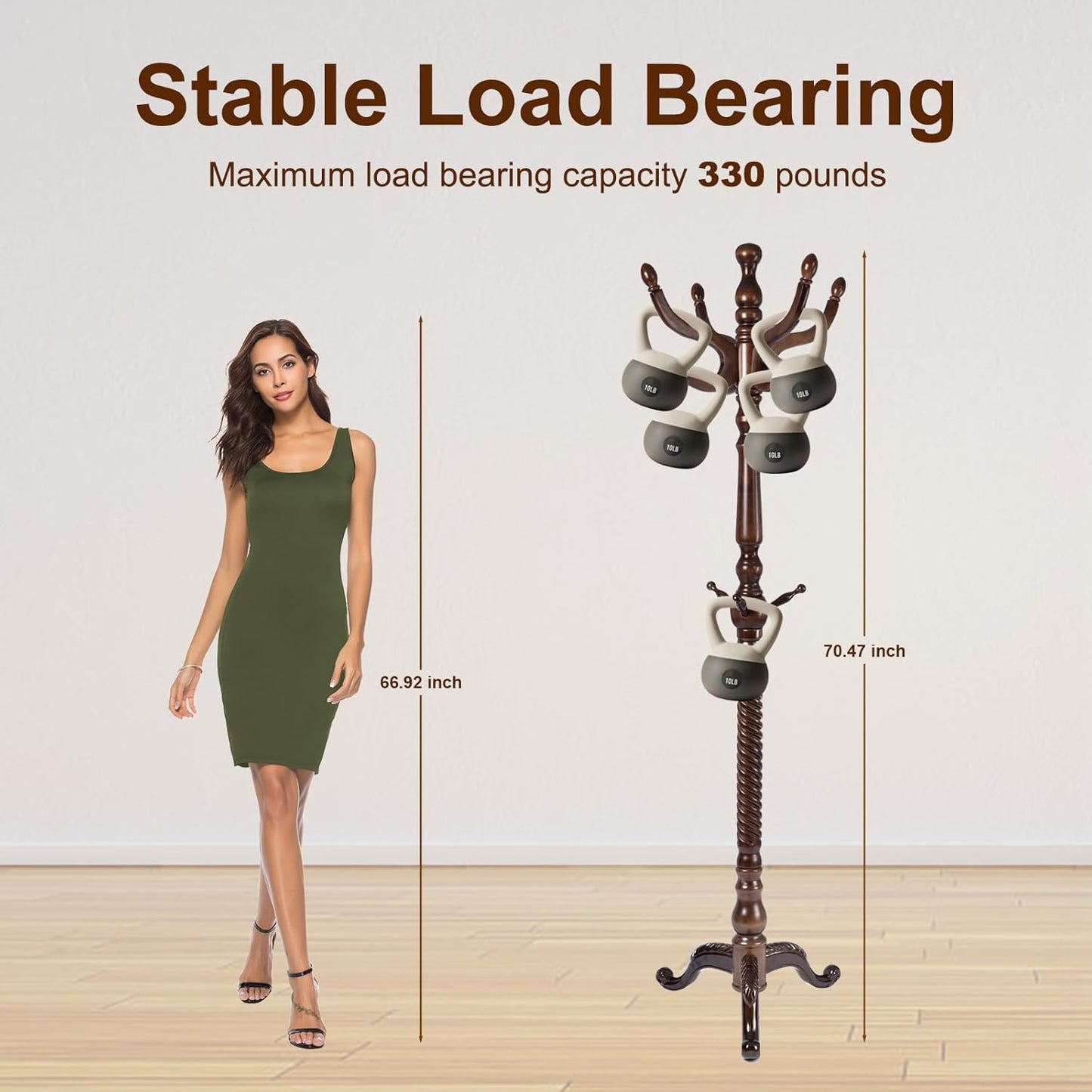 Solid Wood Coat Rack – 74.8" Freestanding Coat Racks Stand with 11 Hooks & Stable Base, Adjustable Height Modern Wooden Hall Tree for Entryway, Bedroom, Office, Home (Walnut Triangle)