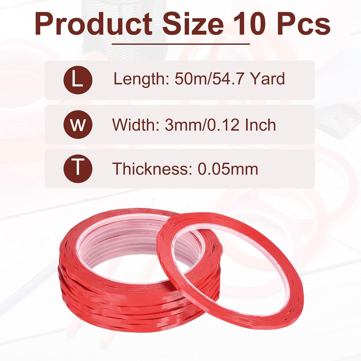 MECCANIXITY 10 Rolls Whiteboard Tape Graphic Chart Tape 3mm 54.7 Yard Art Tape Thin Self-Adhesive Pinstripe Tape Masking Tape for Gift Wrapping Craft Supplies, Red