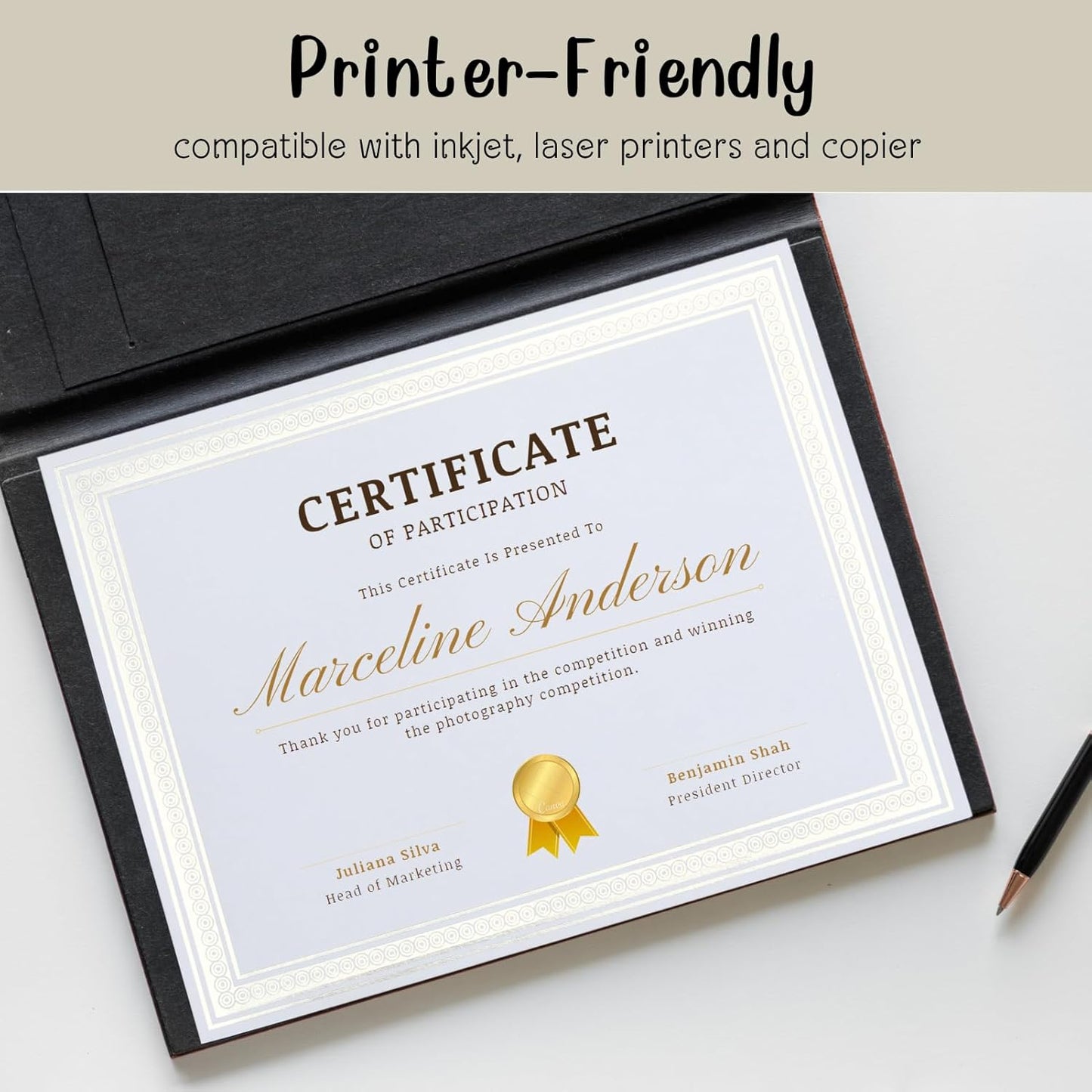 25 Count Certificate Paper 8.5 x 11 for Printing,Blank Silver Foil Border,Award Certificate Paper for Business,Graduation Diploma,School and Achievement (White)