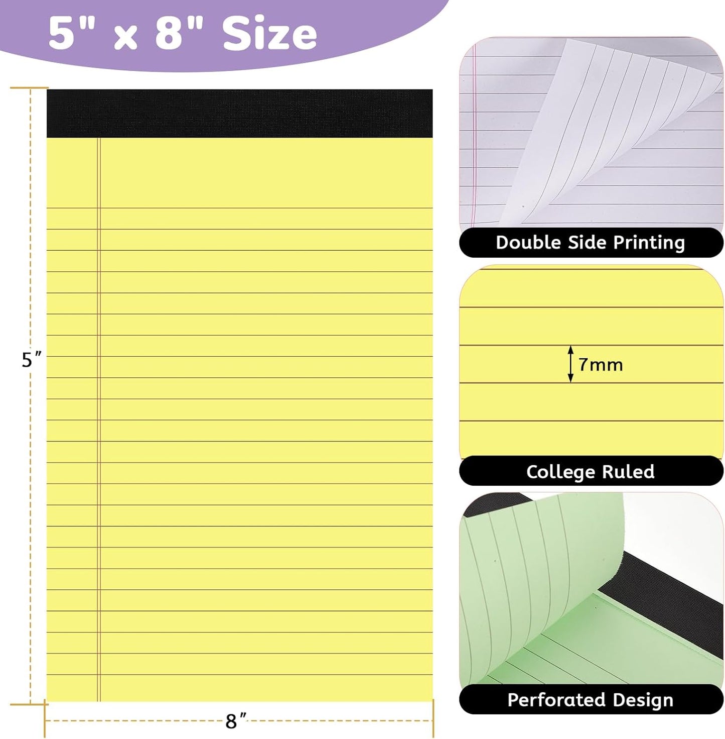 6 Packs Legal Pads 5x8, Totally 180 Sheets Colored Legal Pads 5x8 College Ruled Writing Pads Small Note Pads 30 Sheets/Pad Tablets Lined Notepad for School, Office, To-Do Lists