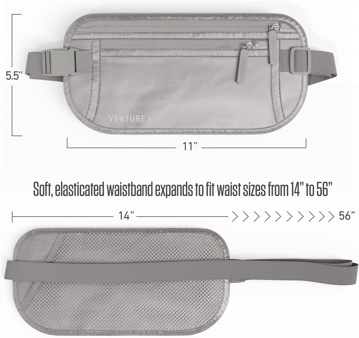 Travel Money Belt, RFID Blocking for Men & Women - Ideal for Keeping Your Cash, Credit Card, Passport, Phone Safe When Traveling (Sleek Silver)