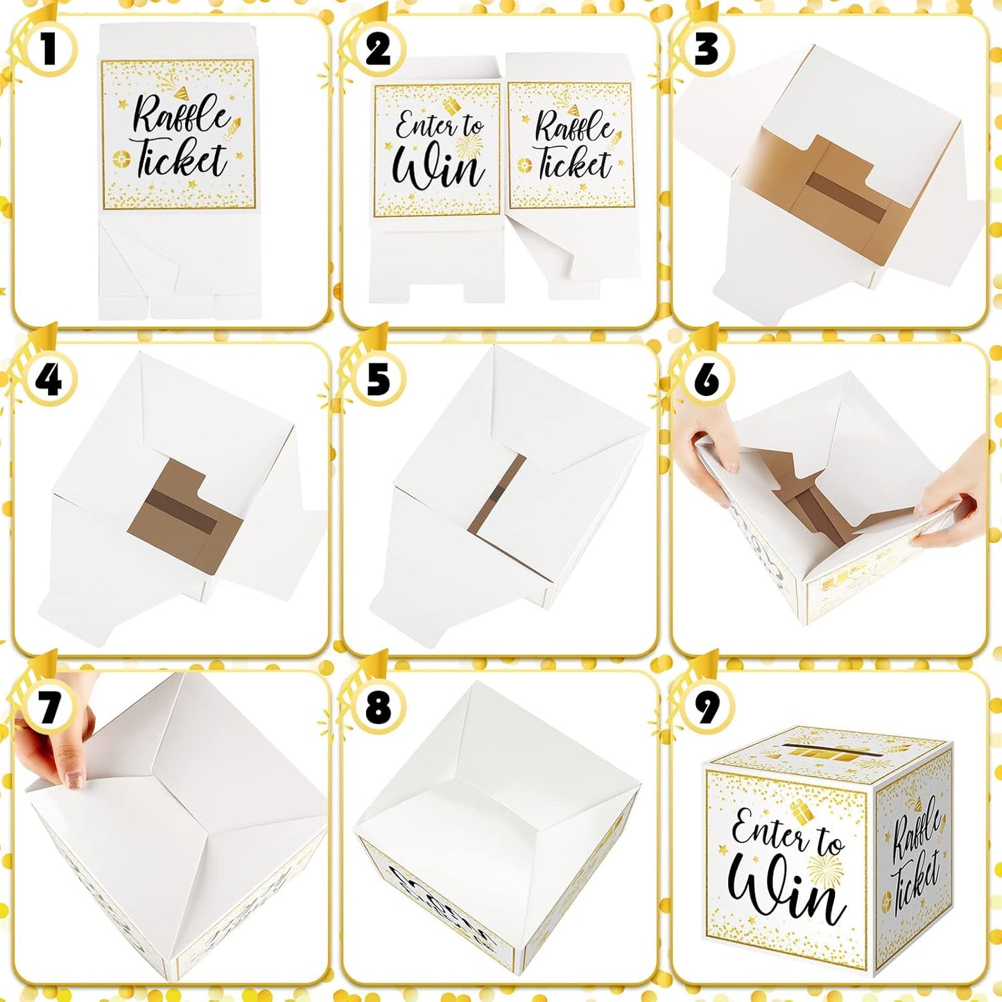 Colarr Raffle Box Gold Brass Donation Box Ballot Safe Suggestion with Raffle Tickets Cards Ballot with Slot Collection Voting Bowl Holder Gifts(2 Pack)