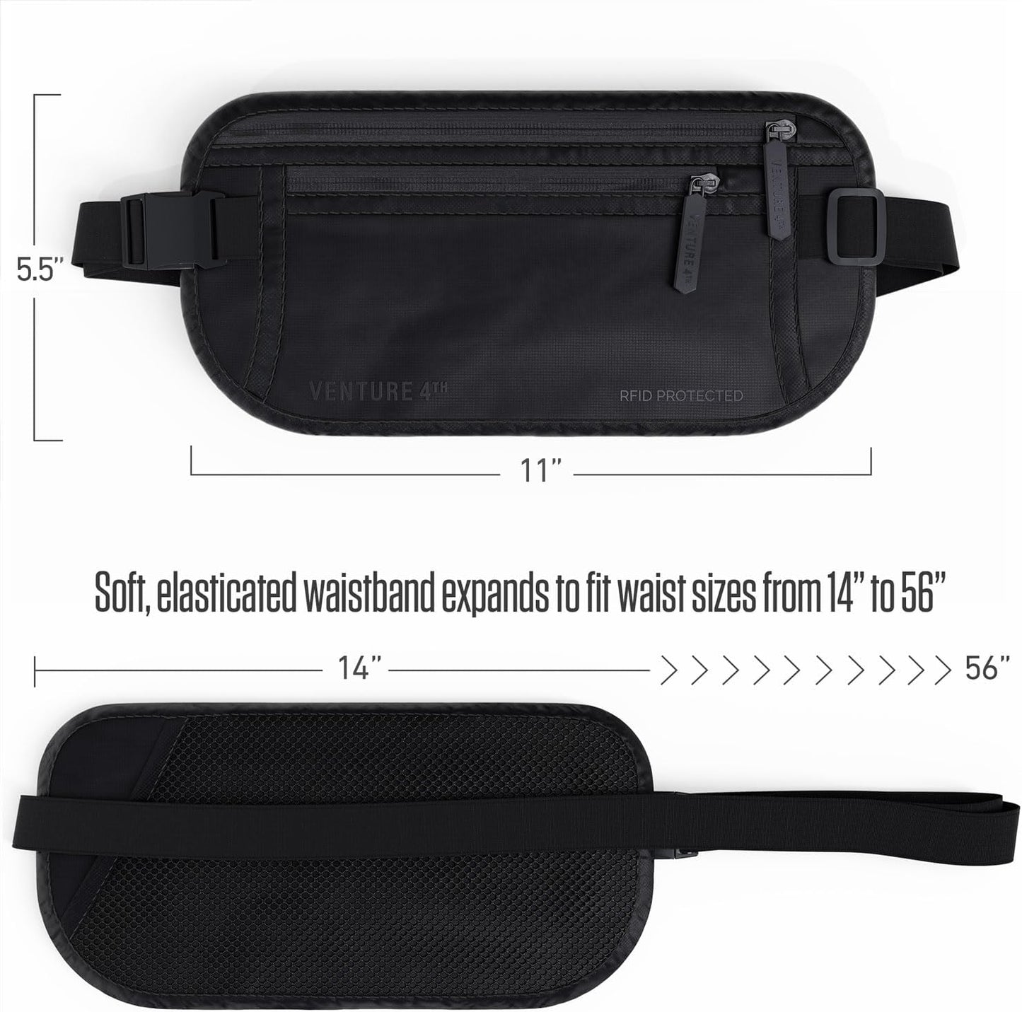 Travel Money Belt, RFID Blocking for Men & Women - Ideal for Keeping Your Cash, Credit Card, Passport, Phone Safe When Traveling (Sleek Black)