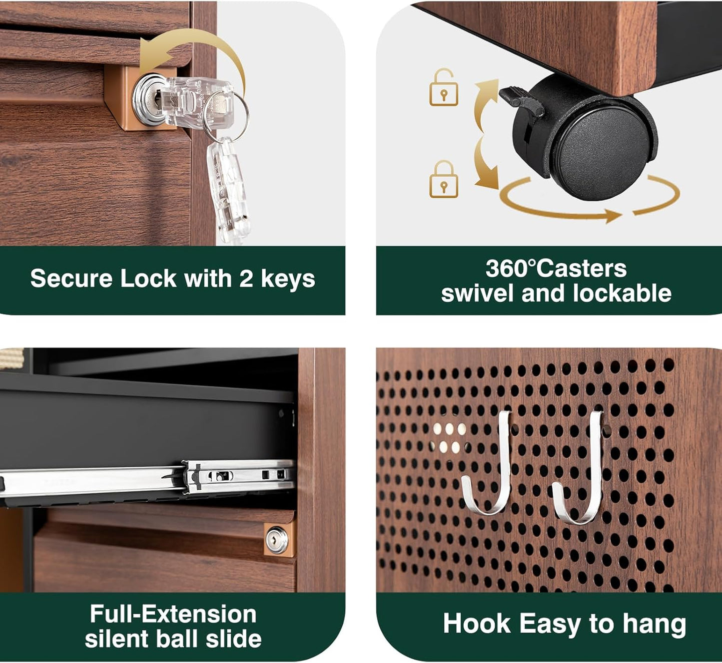 Mobile 2 Drawer File Cabinet,Metal File Cabinet with Lock，Lateral Printer Stand Filling Storage Cabinet for Home Office-A4/F4/Letter(Charging Socket)