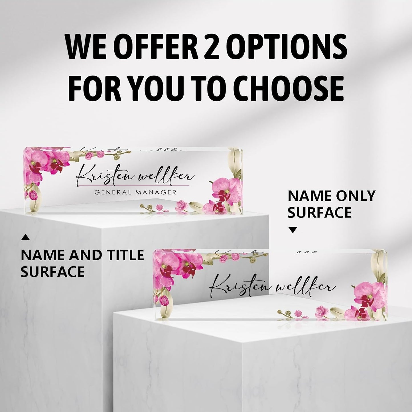 Personalized Desk Name Plate - Acrylic Accessory (Pink Butterfly Orchid)