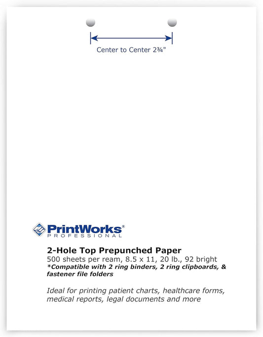 PrintWorks 04110 - Punched Paper 2-Hole Top, 5/16" Holes, 20#, 2500/ctn